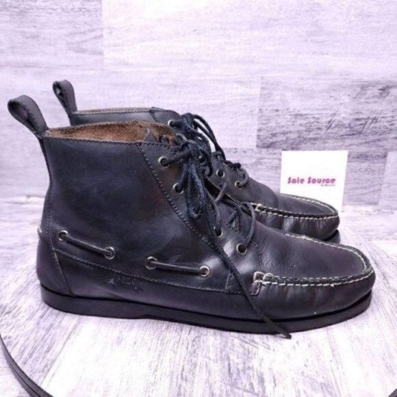 Polo Ralph Lauren Barrott Leather Boat Shoe Ankle Boot Black Men's sz 11 - Picture 1 of 11